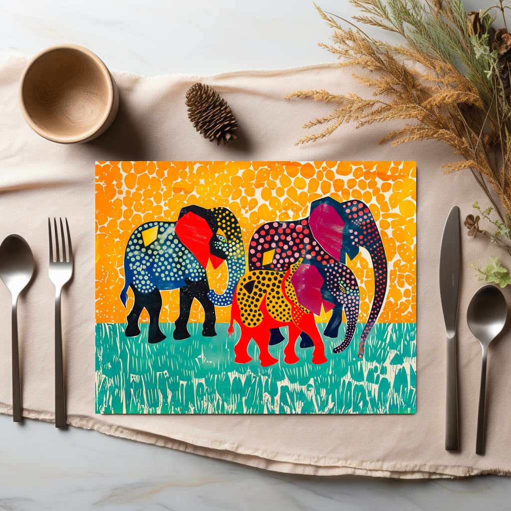 raxxa Premium-Tischset: Three Abstract Elephants in Yellow Dot Field – Image 2