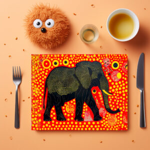 raxxa Premium-Tischset: Black Elephant with Orange Bubble Pattern