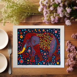 raxxa Premium-Tischset: Red Blue Abstract Elephant with flower Dots