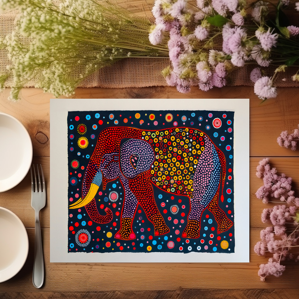 raxxa Premium-Tischset: Red Blue Abstract Elephant with flower Dots