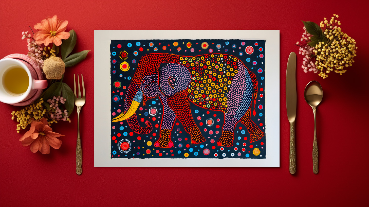 raxxa Premium-Tischset: Red Blue Abstract Elephant with flower Dots – Bild 2