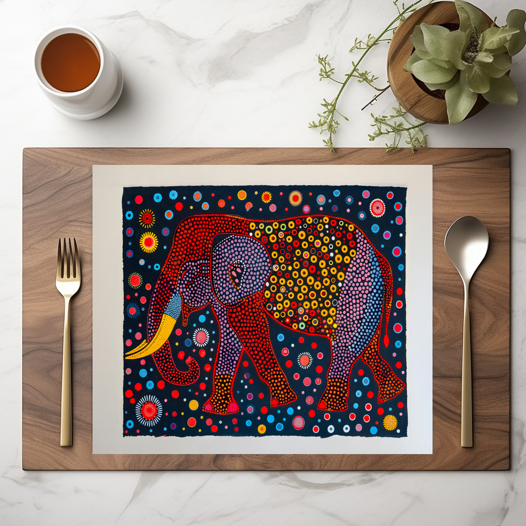 raxxa Premium-Tischset: Red Blue Abstract Elephant with flower Dots – Bild 3