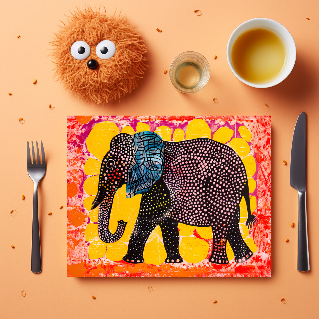 raxxa Premium-Tischset: Vibrant Elephant with Pink Circles