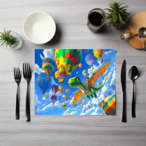 raxxa Premium-Tischset: Anime boy flying dinosaur dragon and balloons