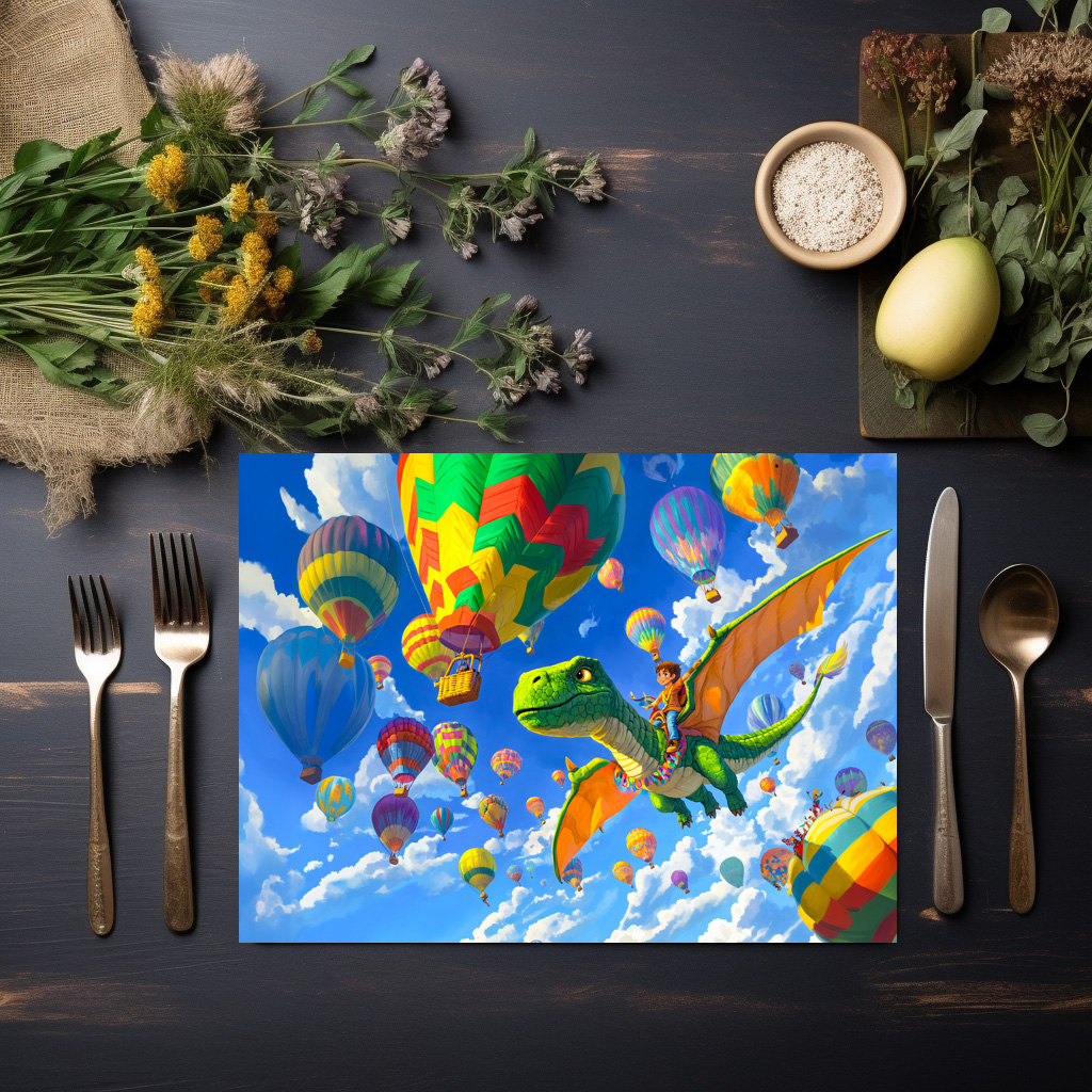 raxxa Premium-Tischset: Anime boy flying dinosaur dragon and balloons – Bild 2