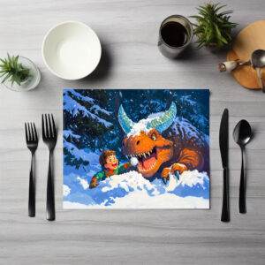 raxxa Premium-Tischset: Anime boy playing dinosaur snowy day