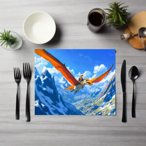 raxxa Premium-Tischset: Anime boy flying Pteranodon dinosaur Alps