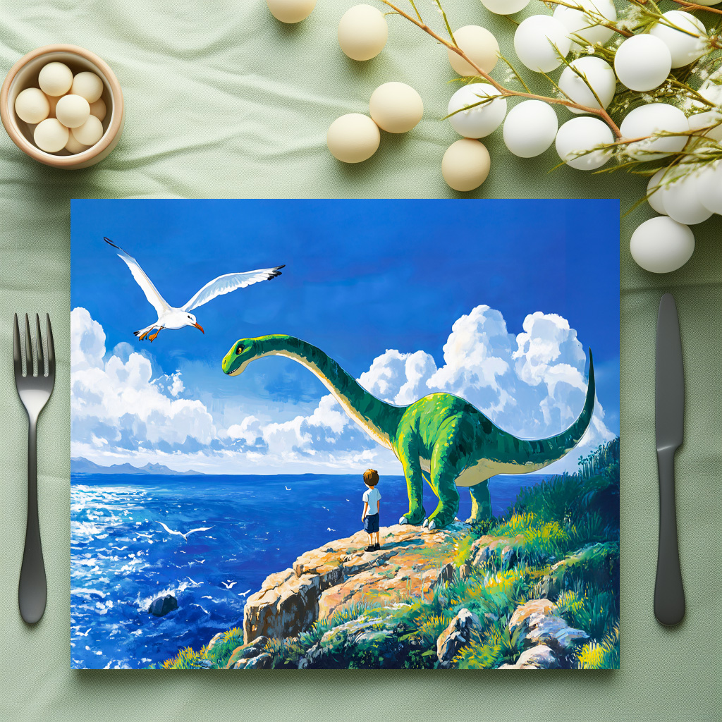 raxxa Premium-Tischset: Anime boy and Brachiosaurus overlooking sea – Bild 2