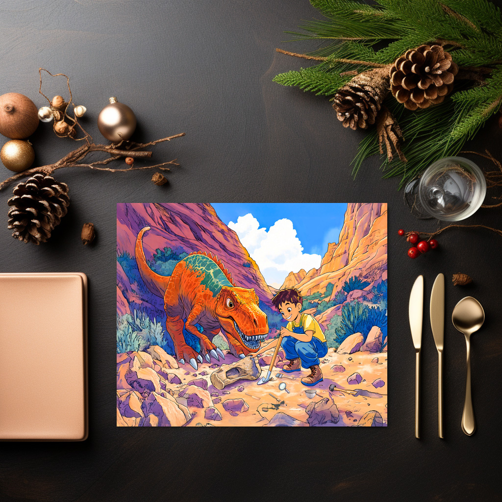 raxxa Premium-Tischset: Anime boy with T-Rex on fossil hunt - immagine 3