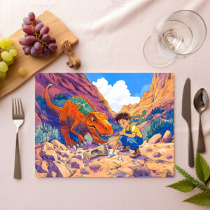 raxxa Premium-Tischset: Anime boy with T-Rex on fossil hunt