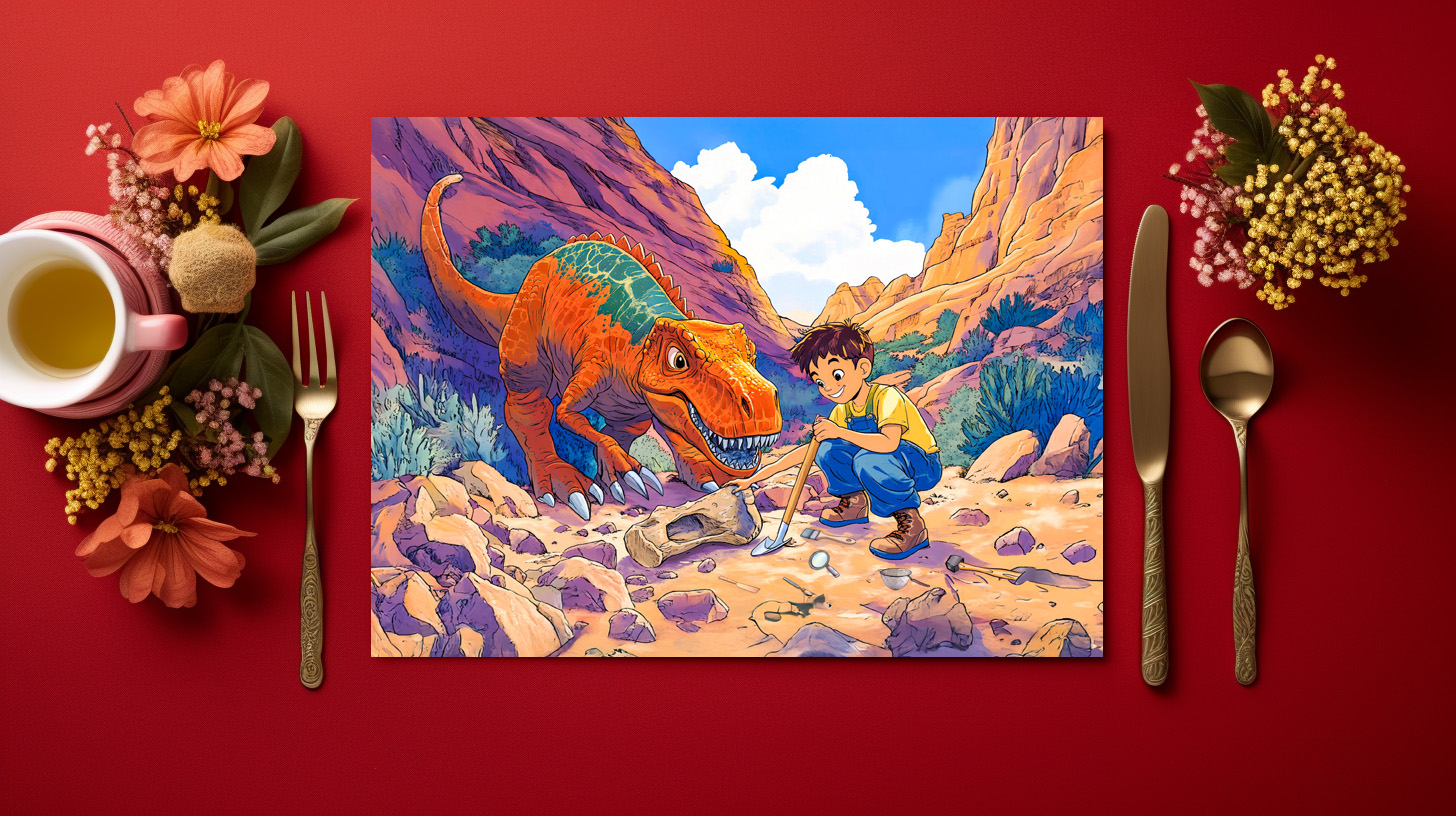 raxxa Premium-Tischset: Anime boy with T-Rex on fossil hunt - immagine 2