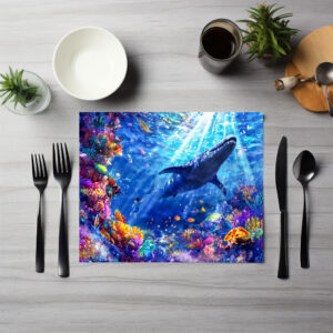 raxxa Premium-Tischset: Anime boy swimming with Liopleurodon reef