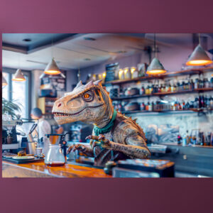 raxxa Premium-Tischset: Dinosaur Barista in a Modern Café