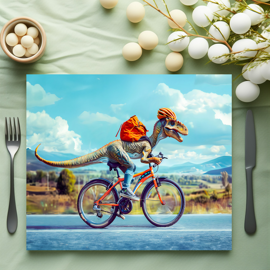 raxxa Premium-Tischset: Dinosaur Cycling Through Countryside – Image 3