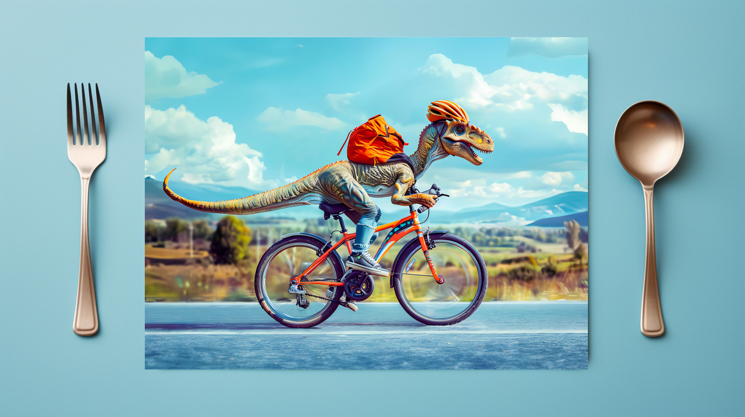 raxxa Premium-Tischset: Dinosaur Cycling Through Countryside – Image 2