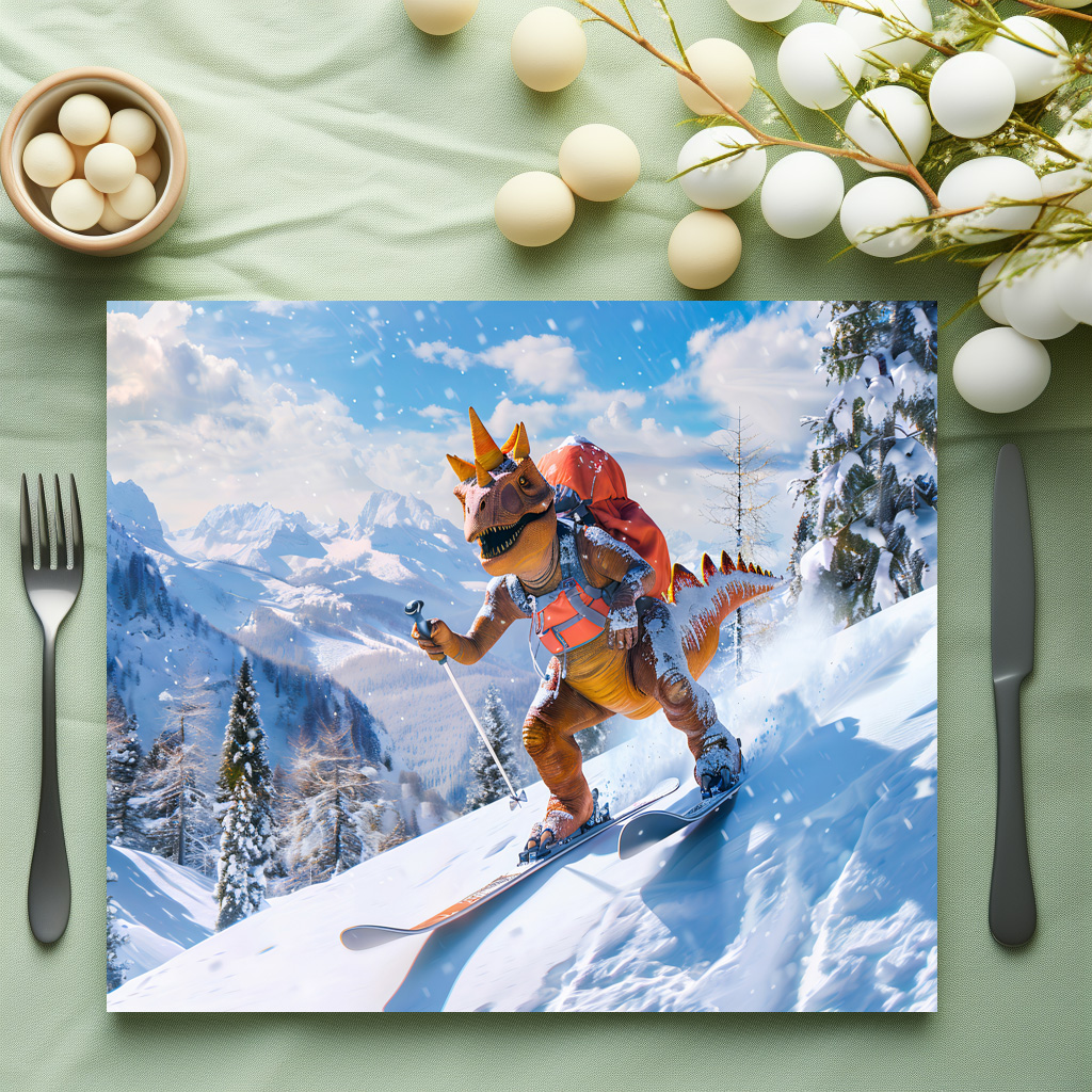 raxxa Premium-Tischset: Dino Ski Adventure in the Alps - immagine 3