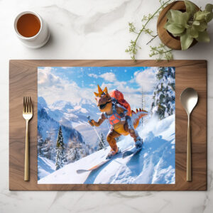 raxxa Premium-Tischset: Dino Ski Adventure in the Alps