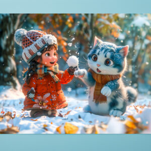raxxa Premium-Tischset: First Snow Playtime with Fantasy Cat