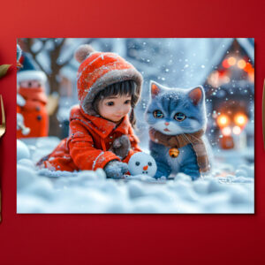 raxxa Premium-Tischset: Magical Winter Day with Girl and Cat