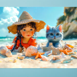 raxxa Premium-Tischset: Beach Day with Fantasy Girl and Cat