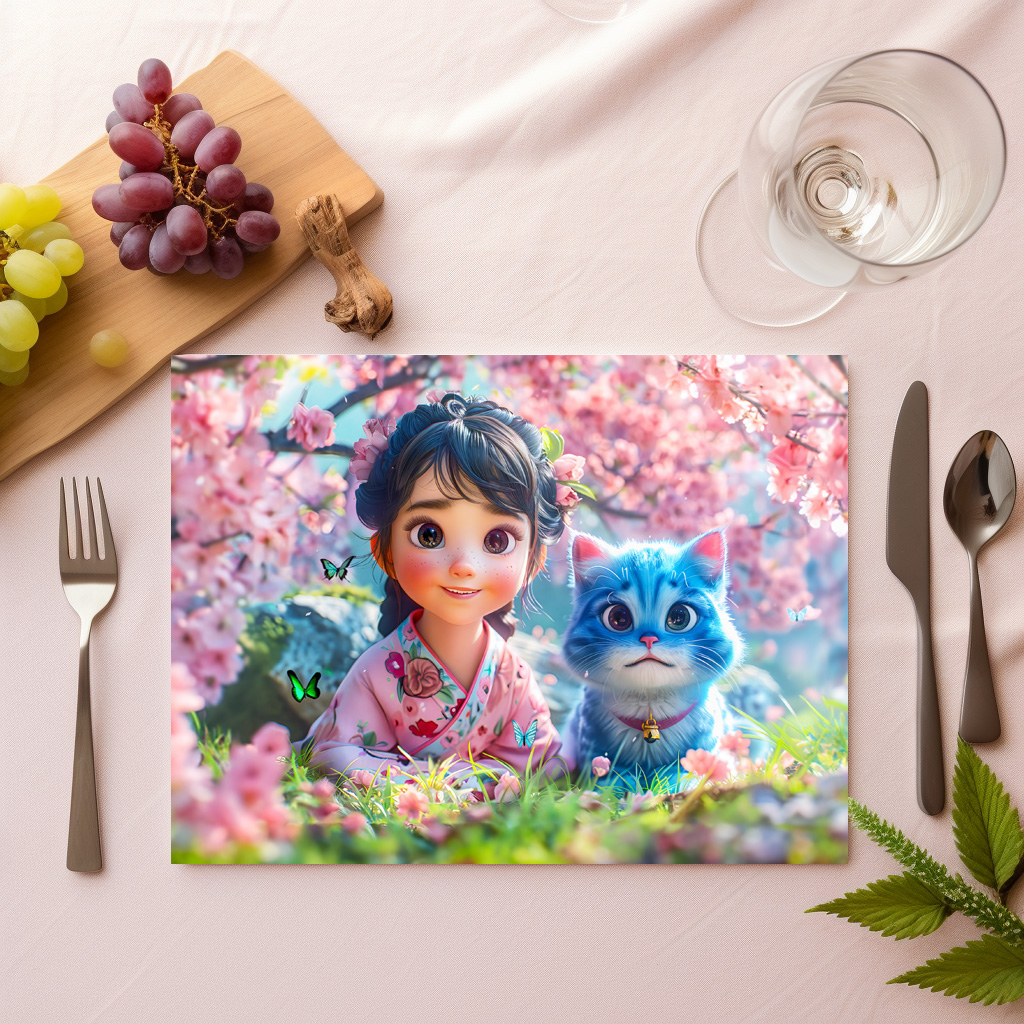 raxxa Premium-Tischset: Sakura Blossom Girl and Her Cat