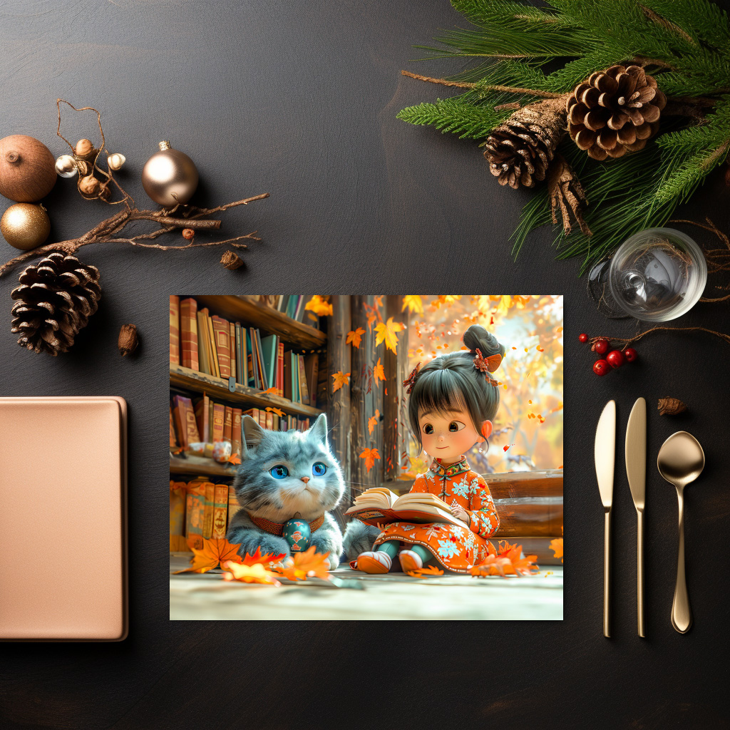 raxxa Premium-Tischset: Cozy Autumn Reading with Cat - immagine 2
