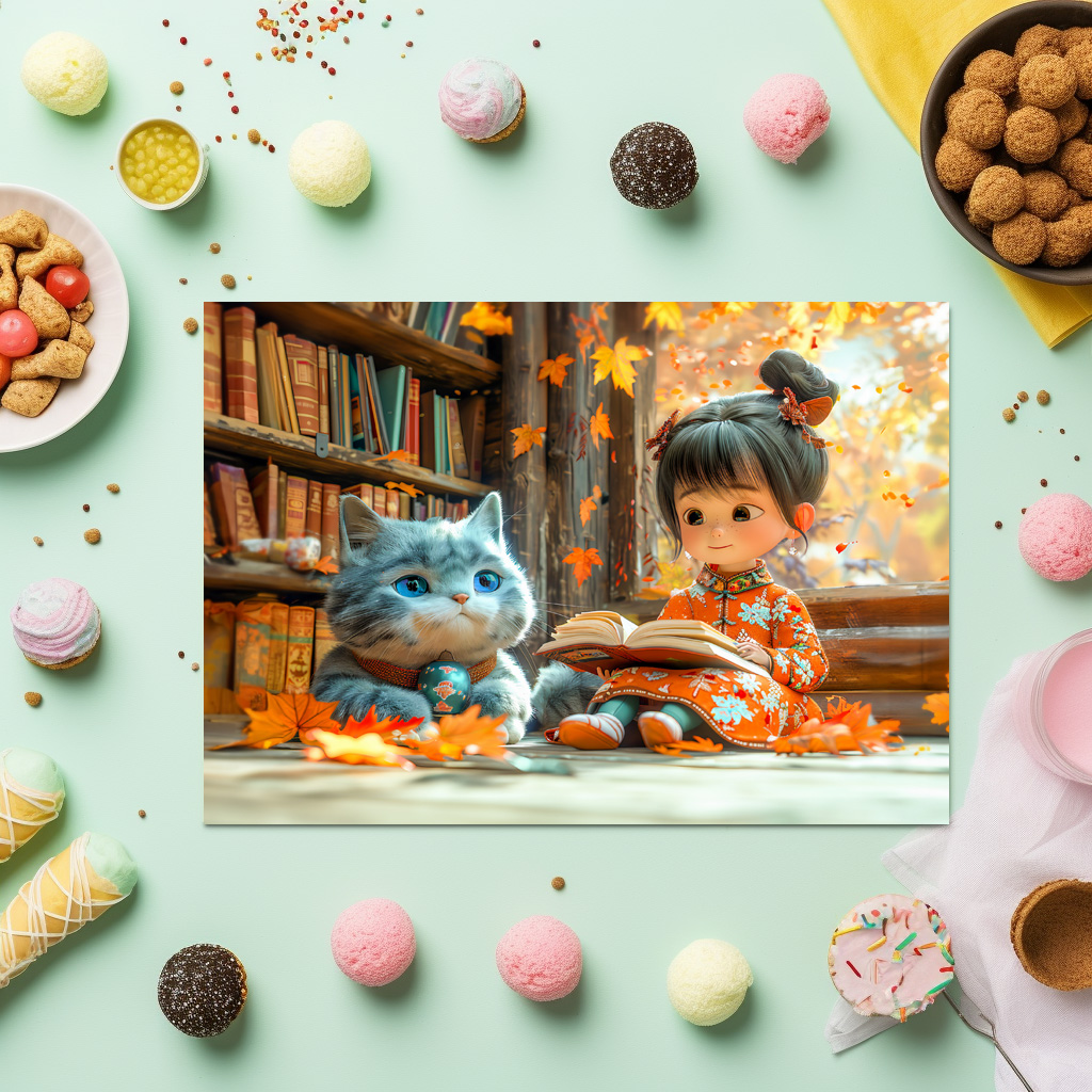 raxxa Premium-Tischset: Cozy Autumn Reading with Cat - immagine 3
