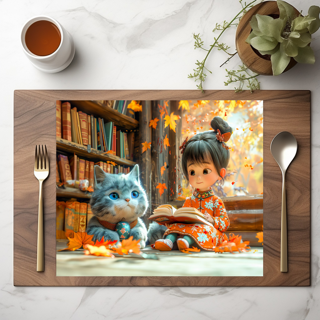 raxxa Premium-Tischset: Cozy Autumn Reading with Cat
