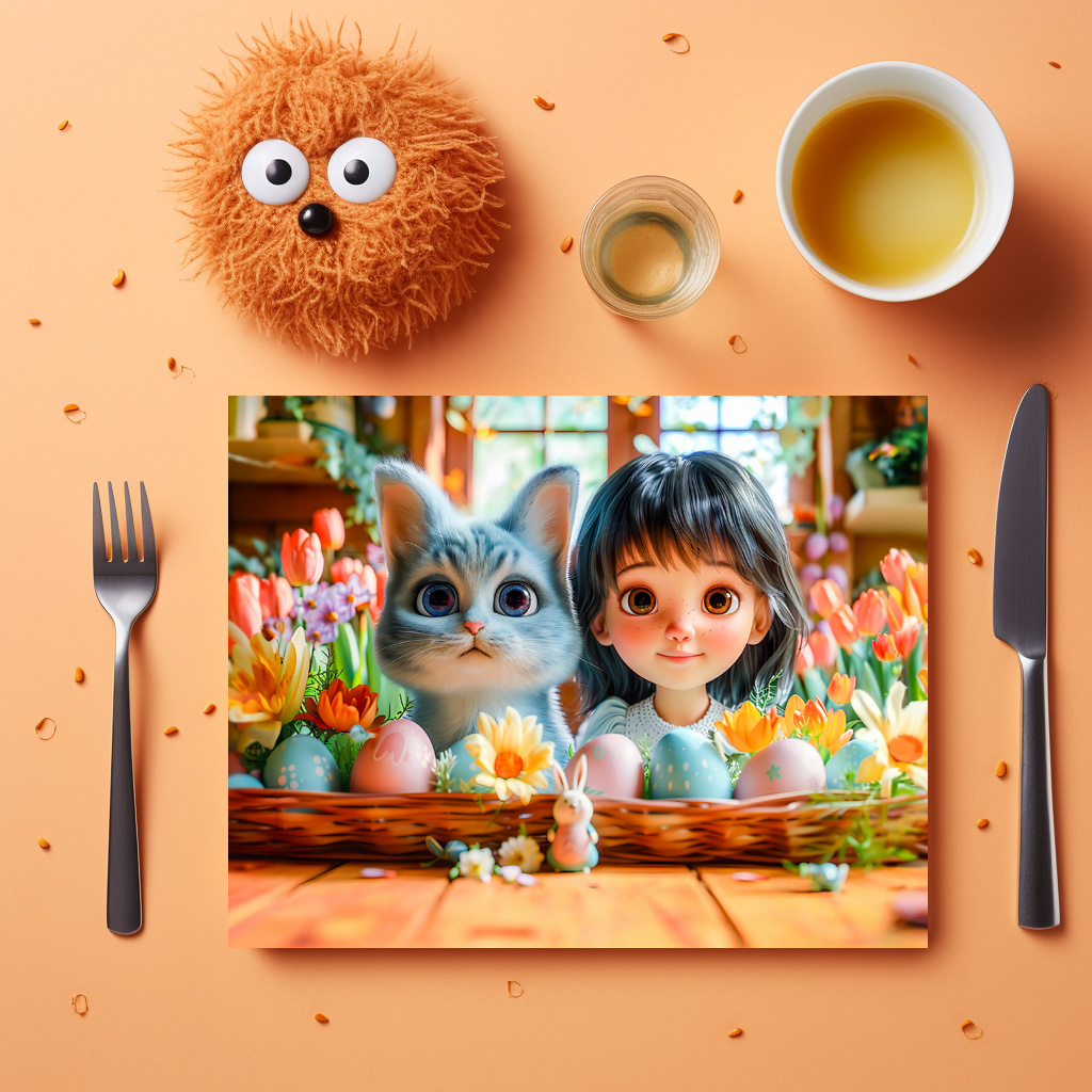 raxxa Premium-Tischset: Easter Fantasy Girl and Her Cat - Imagen 2