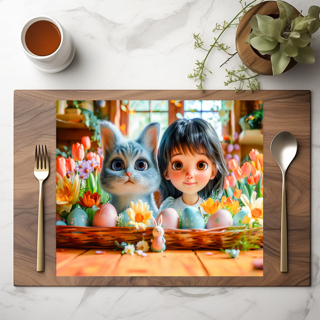 raxxa Premium-Tischset: Easter Fantasy Girl and Her Cat