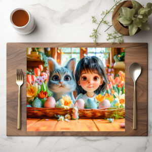 raxxa Premium-Tischset: Easter Fantasy Girl and Her Cat