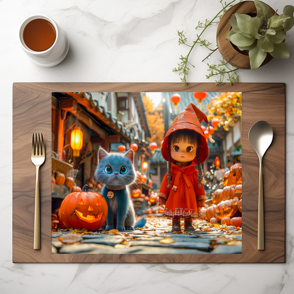 raxxa Premium-Tischset: Halloween Adventure with Girl and Cat