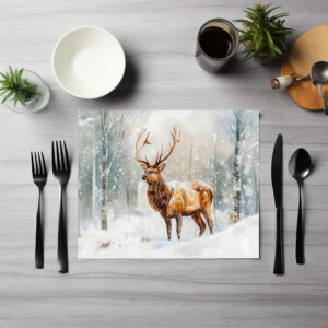 raxxa Premium-Tischset: Deer in winter forest with snow watercolor painting