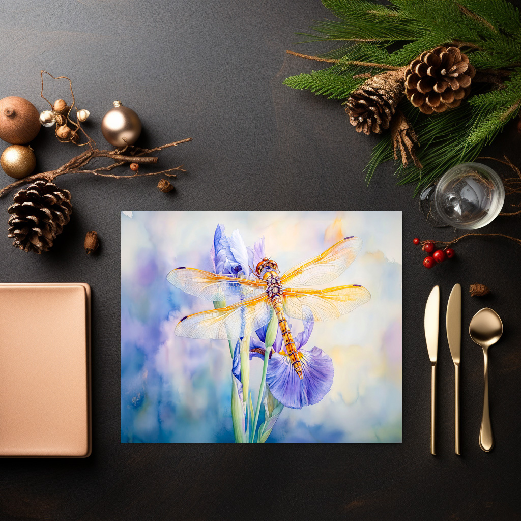 raxxa Premium-Tischset: Dragonfly resting on a lily watercolor painting - immagine 3