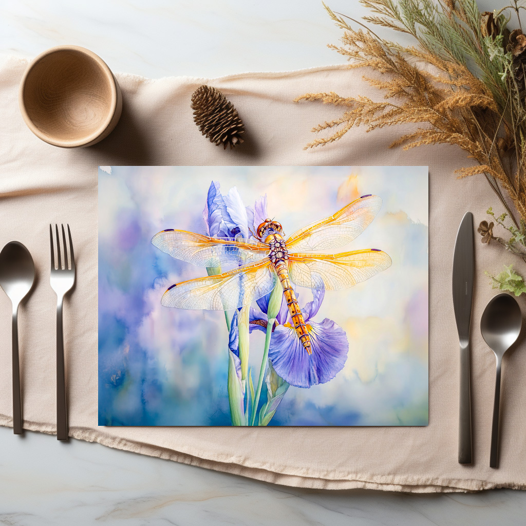 raxxa Premium-Tischset: Dragonfly resting on a lily watercolor painting - immagine 2