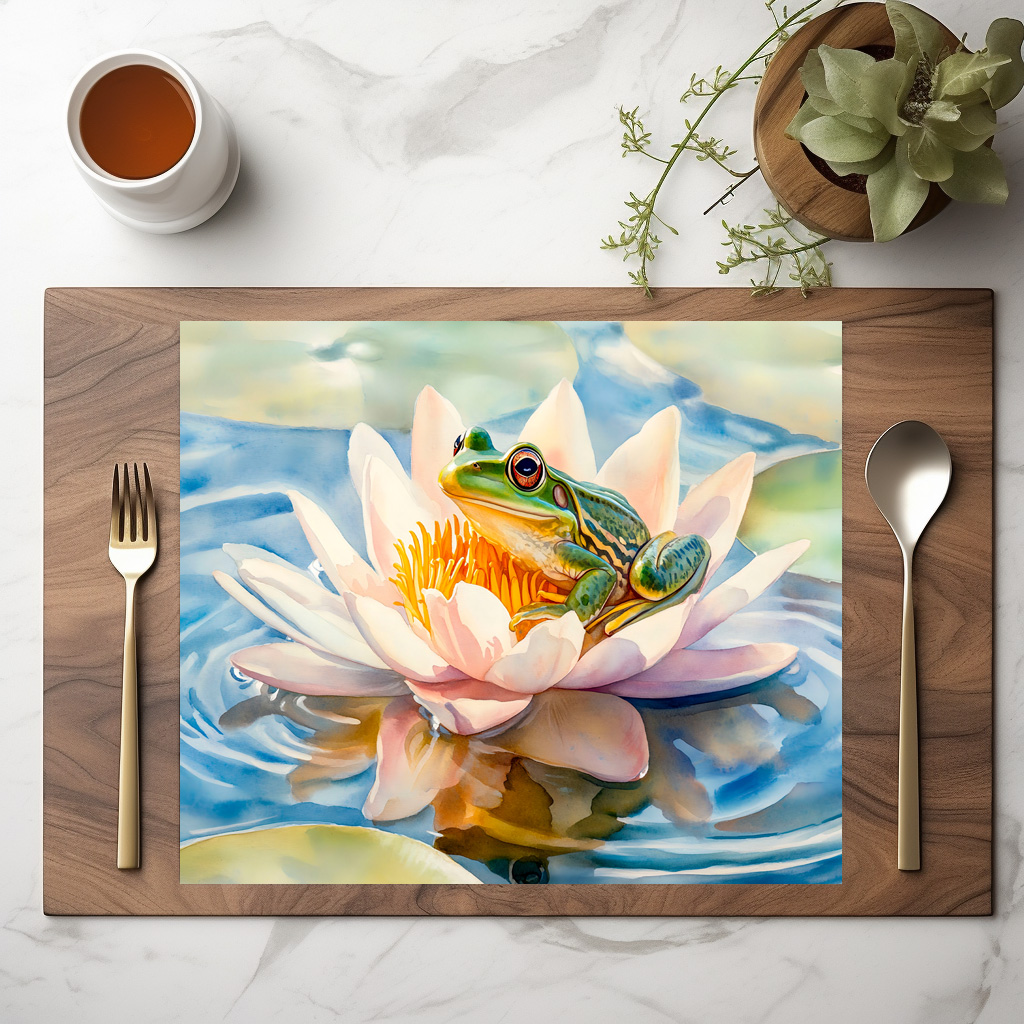 raxxa Premium-Tischset: Frog in water lily blossom watercolor painting – Bild 2