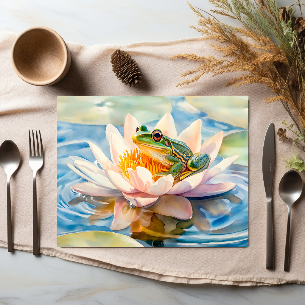 raxxa Premium-Tischset: Frog in water lily blossom watercolor painting – Bild 3