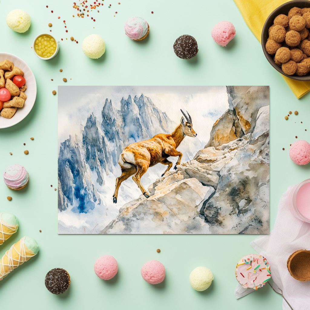 raxxa Premium-Tischset: Ibex in the Alps watercolor painting - immagine 2
