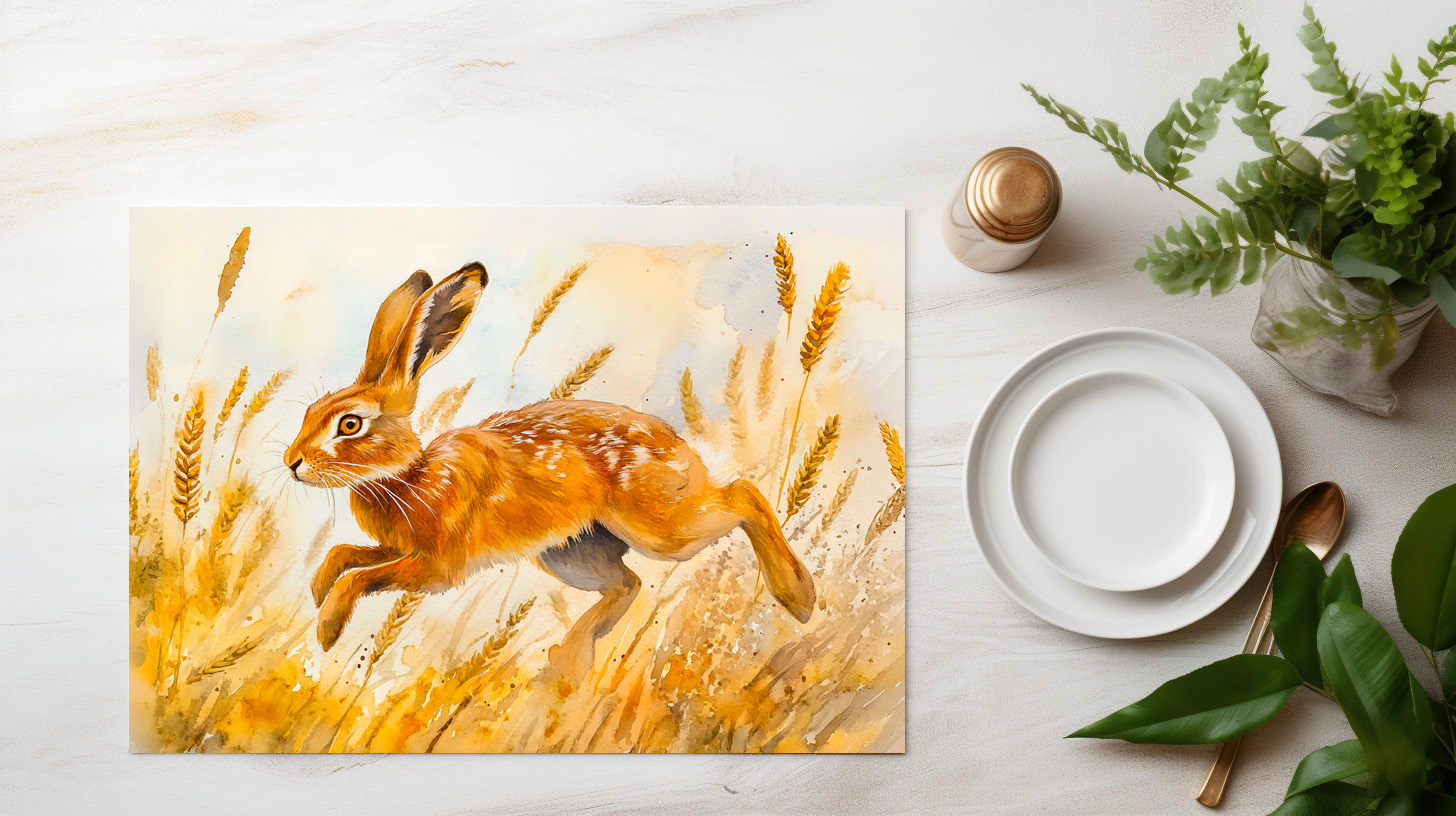 raxxa Premium-Tischset: Hare in a cornfield watercolor painting - Imagen 3