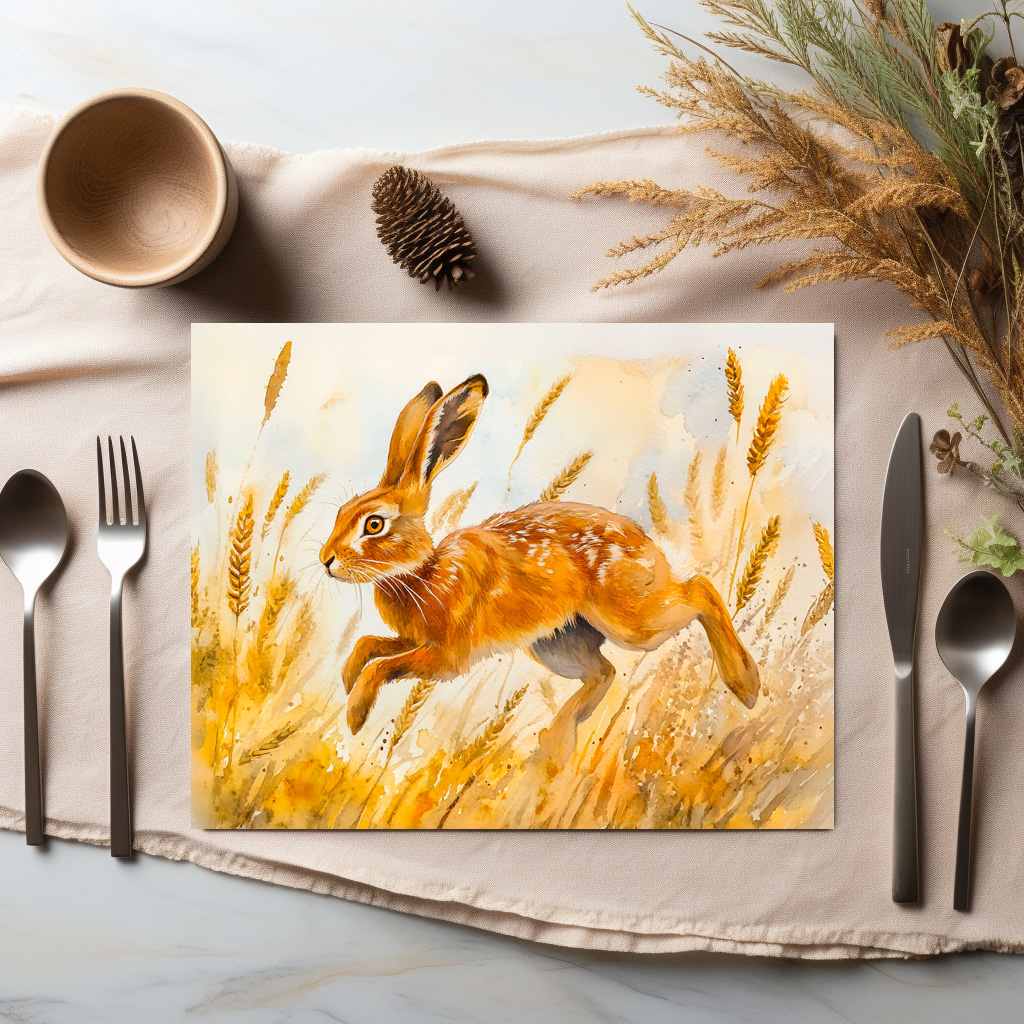 raxxa Premium-Tischset: Hare in a cornfield watercolor painting - Imagen 2