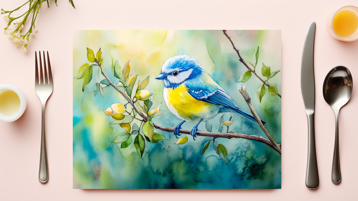 raxxa Premium-Tischset: Blue tit on a branch watercolor painting – Image 3