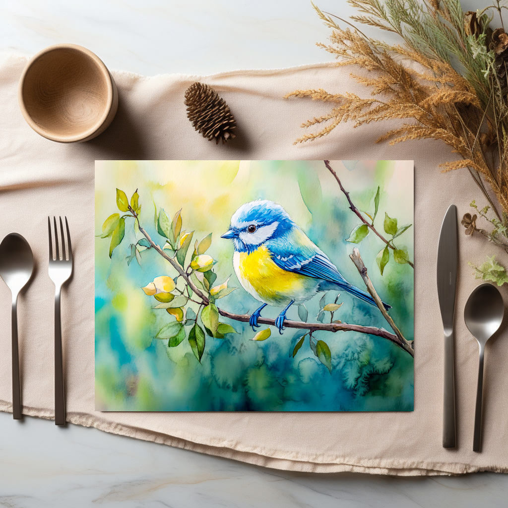 raxxa Premium-Tischset: Blue tit on a branch watercolor painting – Image 2