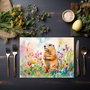 raxxa Premium-Tischset: Marmot on a flower meadow watercolor painting