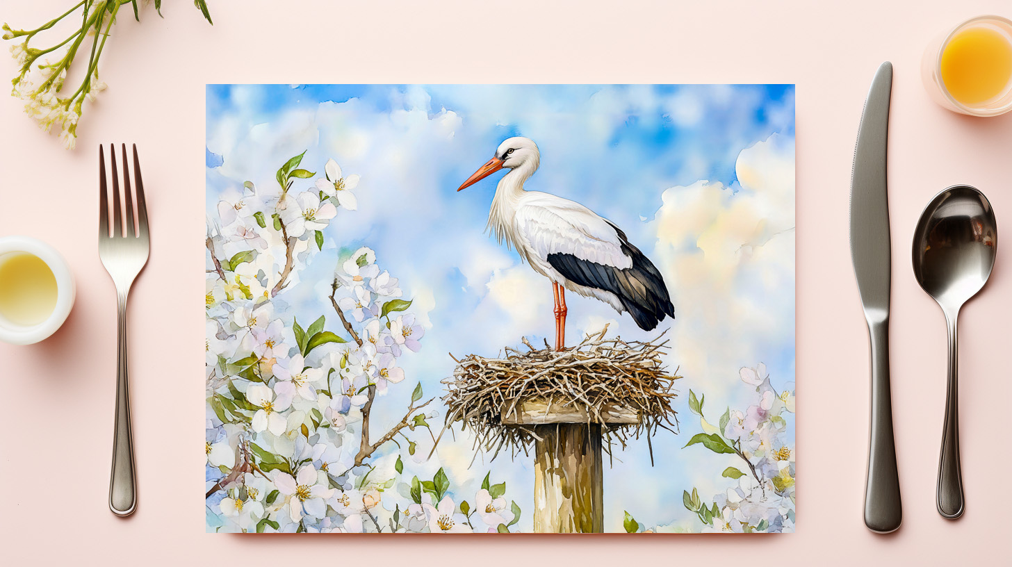 raxxa Premium-Tischset: White stork on a nest in spring watercolor painting – Bild 2
