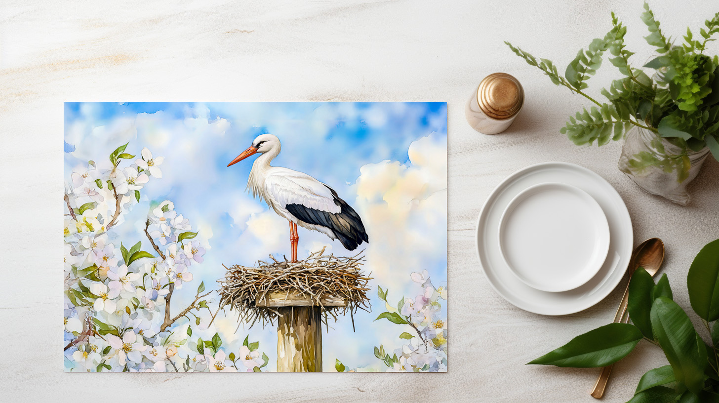 raxxa Premium-Tischset: White stork on a nest in spring watercolor painting – Bild 3
