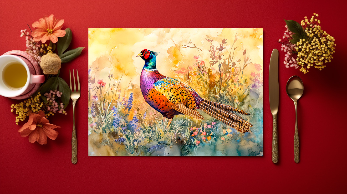 raxxa Premium-Tischset: Pheasant on a meadow watercolor painting