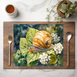 raxxa Premium-Tischset: Snail on dogwood bush watercolor painting