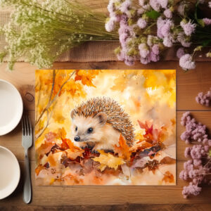 raxxa Premium-Tischset: Hedgehog in autumn leaves watercolor painting