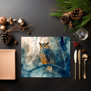 raxxa Premium-Tischset: Owl at night sitting on a branch watercolor painting