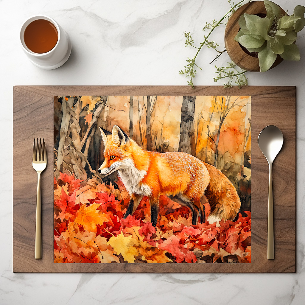 raxxa Premium-Tischset: Fox in autumn forest watercolor painting - Image 3